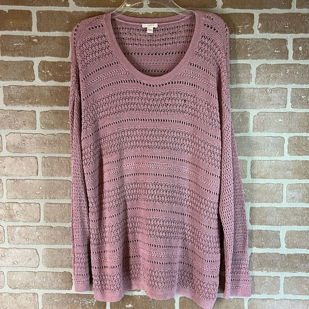 J Jill sweater Women’s Large crochet open weave tunic top *Flaw